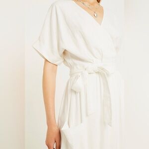 Urban Outfitters Gabrielle Linen Wrap Midi Dress Ivory